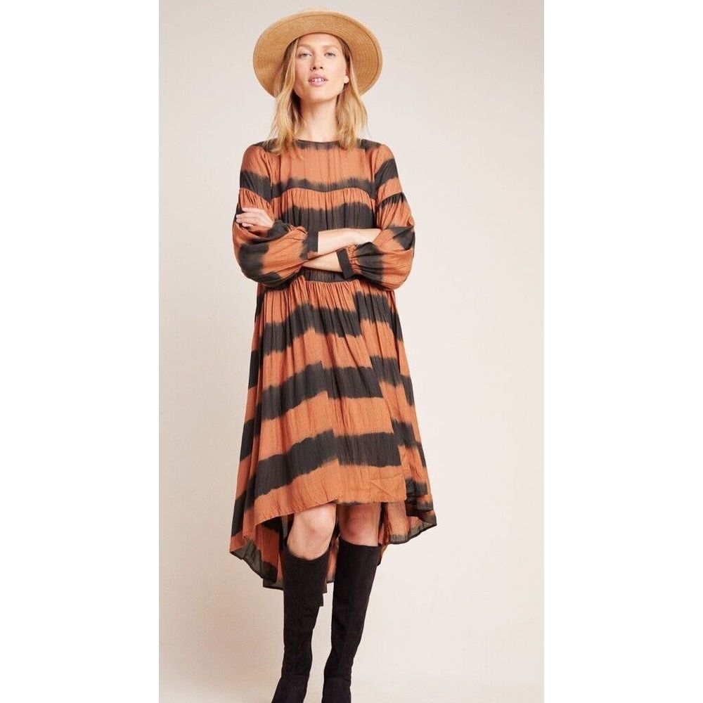 Anthropologie Norblack Norwhite Euphrates Brown Black Oversized Tunic Dress Sz S